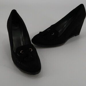 Stuart Weitzman Women's Black Tassel Wedge size 10